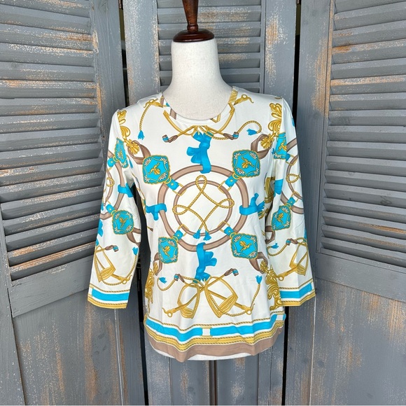 J. McLaughlin Signature 3/4 Sleeve Tee Equestrian Sz M NWT - Picture 2 of 16